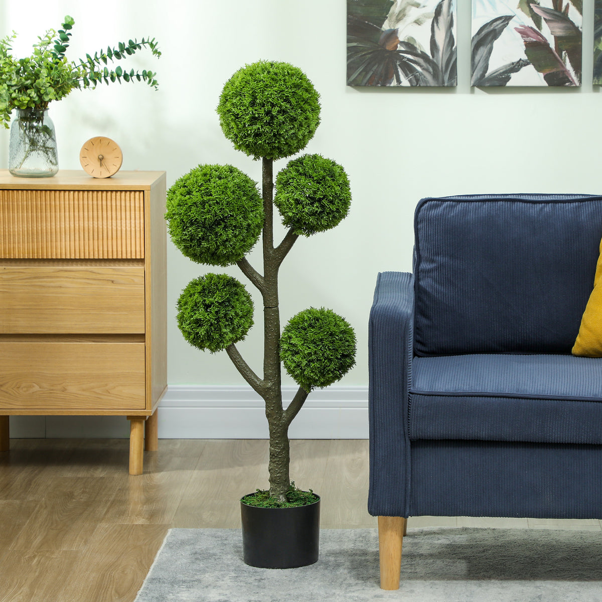 43.3" Artificial Ball Cypress Topiary Tree, Fake Plant in Pot for Indoor Outdoor Living Room Green-Artificial Trees-DECOROLALA