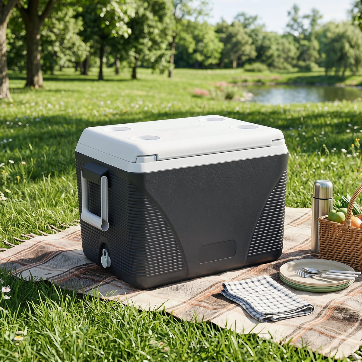 43.3 Quart Portable Hard Coolerwith Handles and 4 Cup Holders-Black-Coolers-DECOROLALA