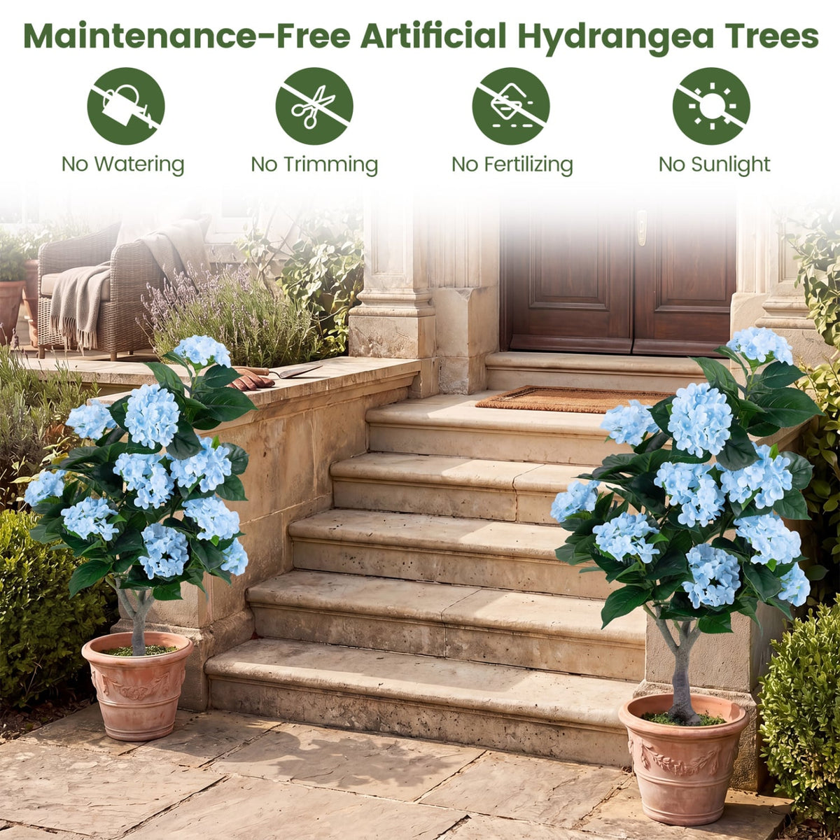 43.5" Artificial Hydrangea Tree 2 Pack-Blue-Artificial Plants-DECOROLALA