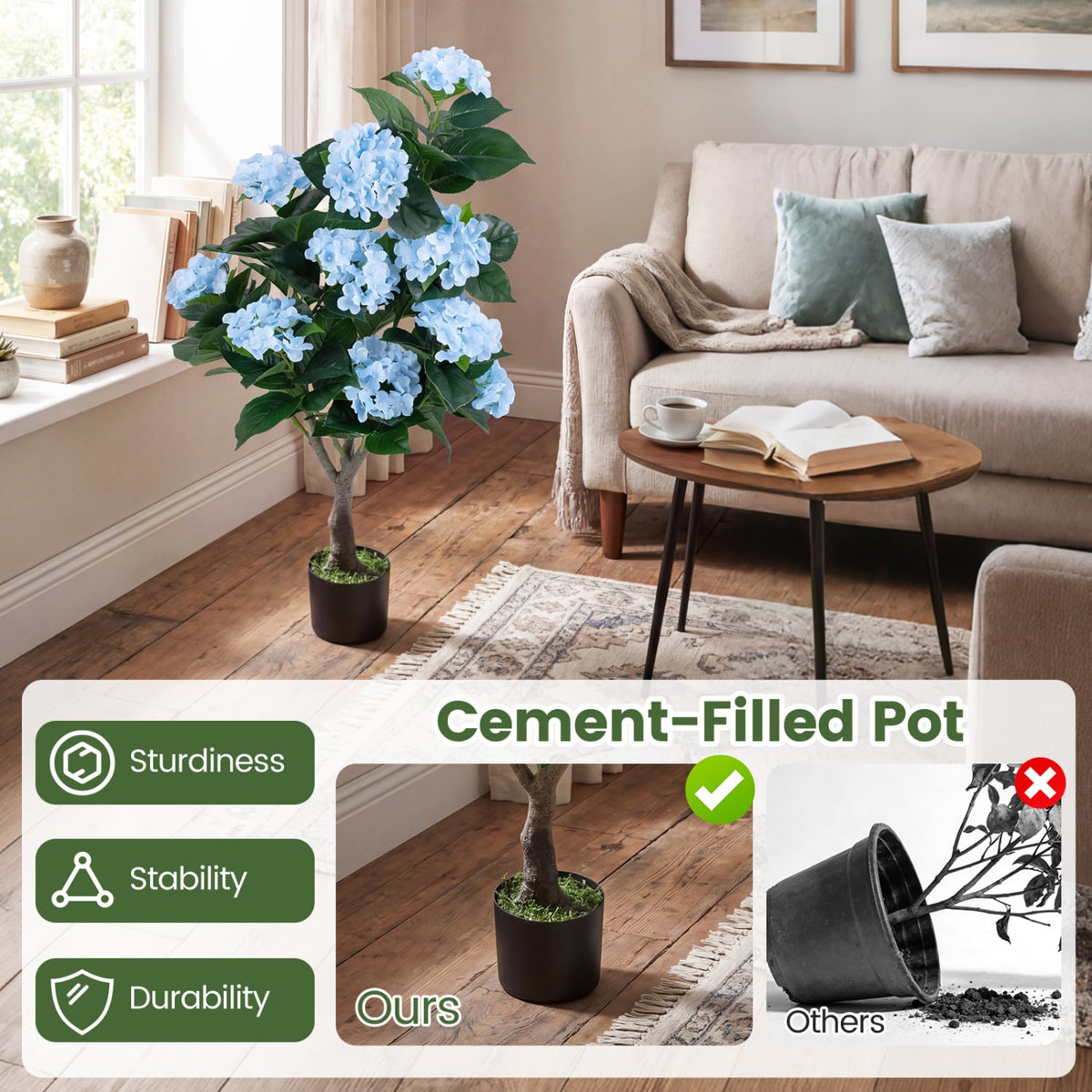 43.5" Artificial Hydrangea Tree 2 Pack-Blue-Artificial Plants-DECOROLALA