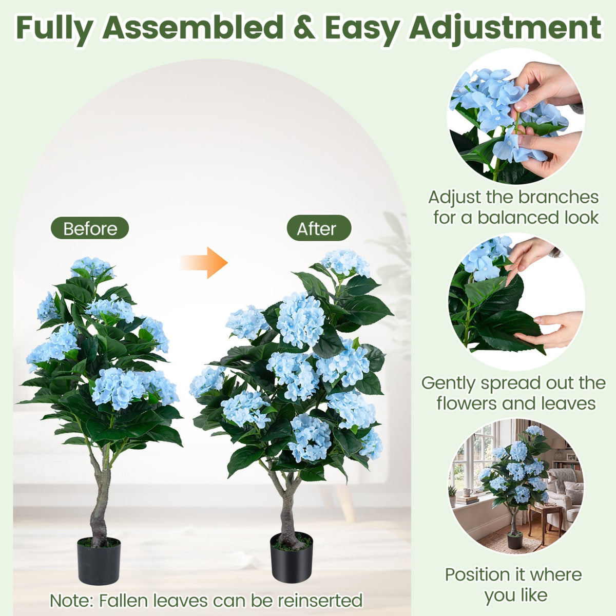 43.5" Artificial Hydrangea Tree 2 Pack-Blue-Artificial Plants-DECOROLALA