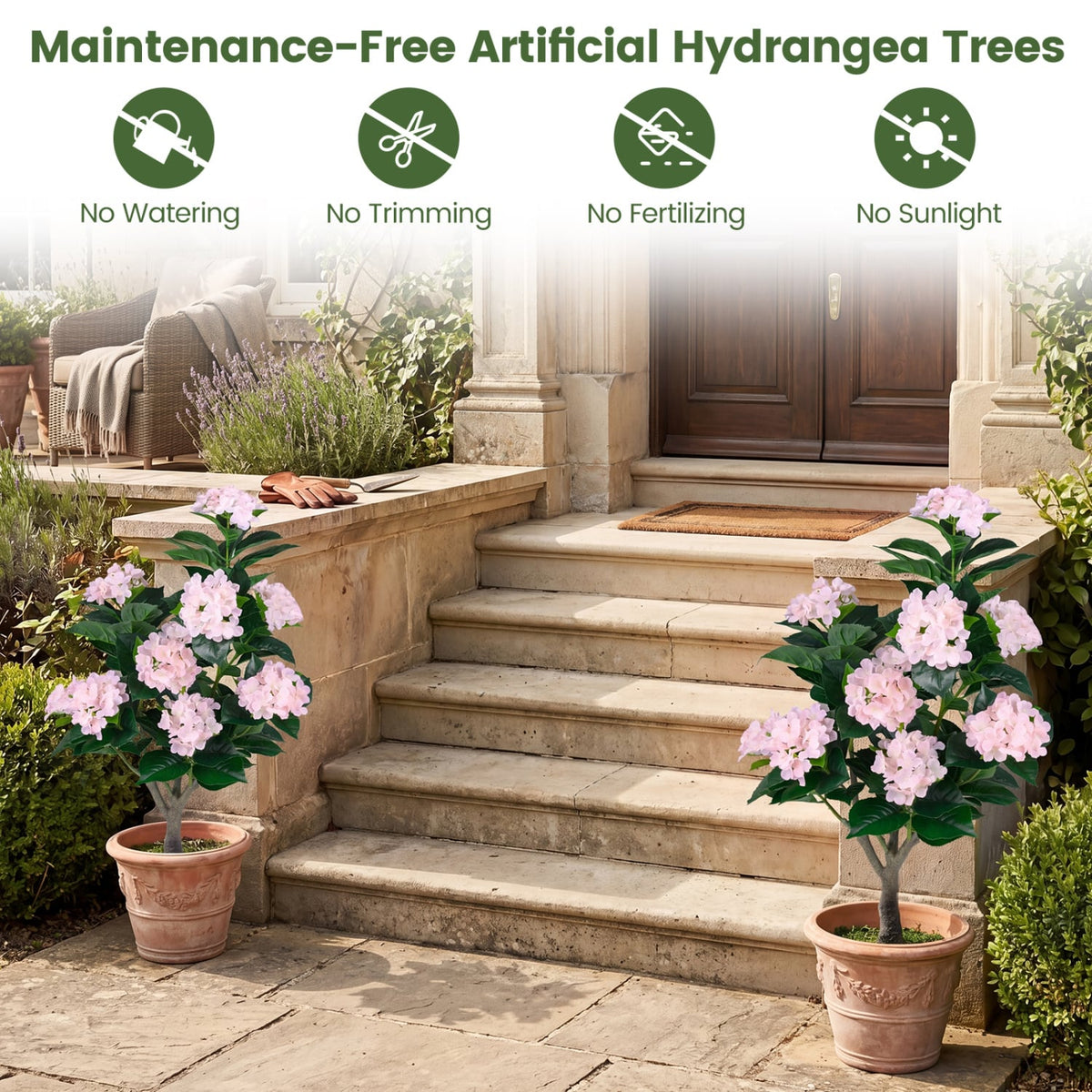 43.5" Artificial Hydrangea Tree 2 Pack-Pink-Artificial Plants-DECOROLALA