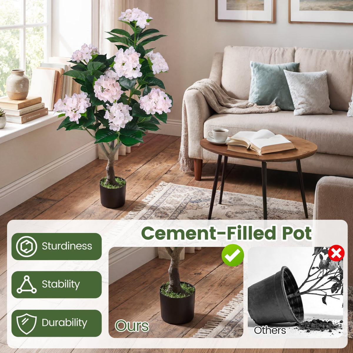 43.5" Artificial Hydrangea Tree 2 Pack-Pink-Artificial Plants-DECOROLALA