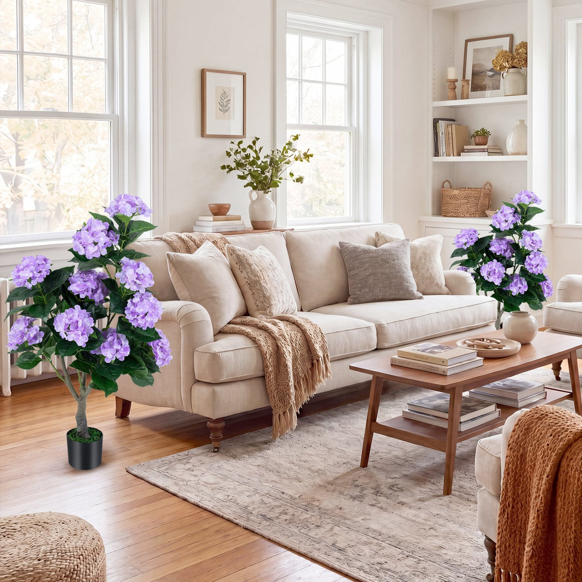 43.5" Artificial Hydrangea Tree 2 Pack-Purple-Artificial Plants-DECOROLALA