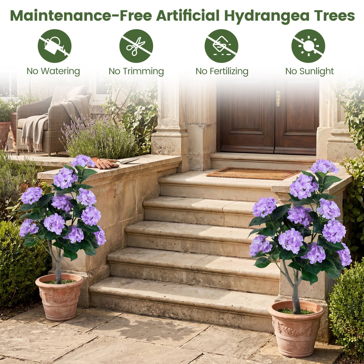 43.5" Artificial Hydrangea Tree 2 Pack-Purple-Artificial Plants-DECOROLALA