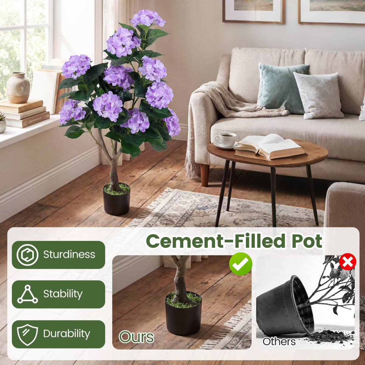 43.5" Artificial Hydrangea Tree 2 Pack-Purple-Artificial Plants-DECOROLALA