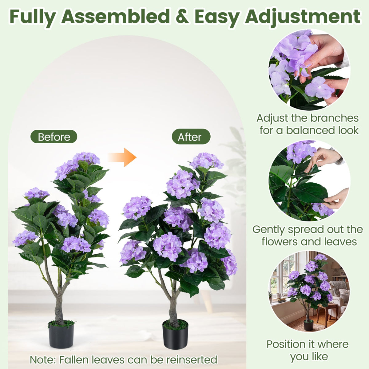 43.5" Artificial Hydrangea Tree 2 Pack-Purple-Artificial Plants-DECOROLALA