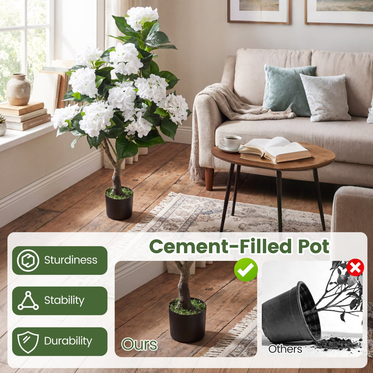 43.5" Artificial Hydrangea Tree 2 Pack-White-Artificial Plants-DECOROLALA