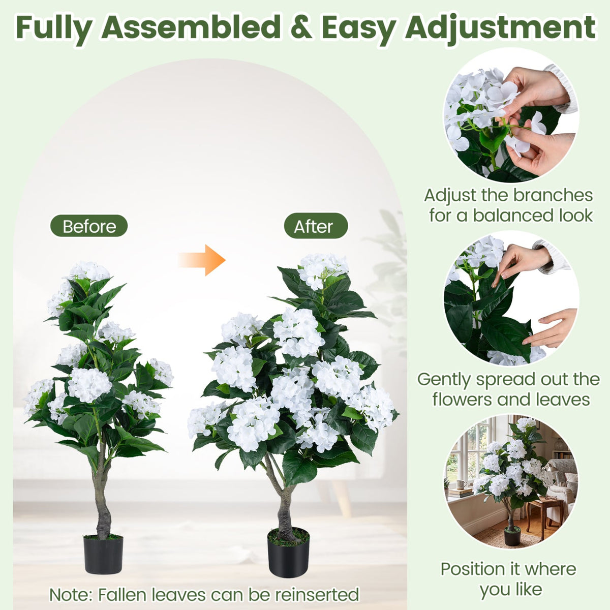 43.5" Artificial Hydrangea Tree 2 Pack-White-Artificial Plants-DECOROLALA