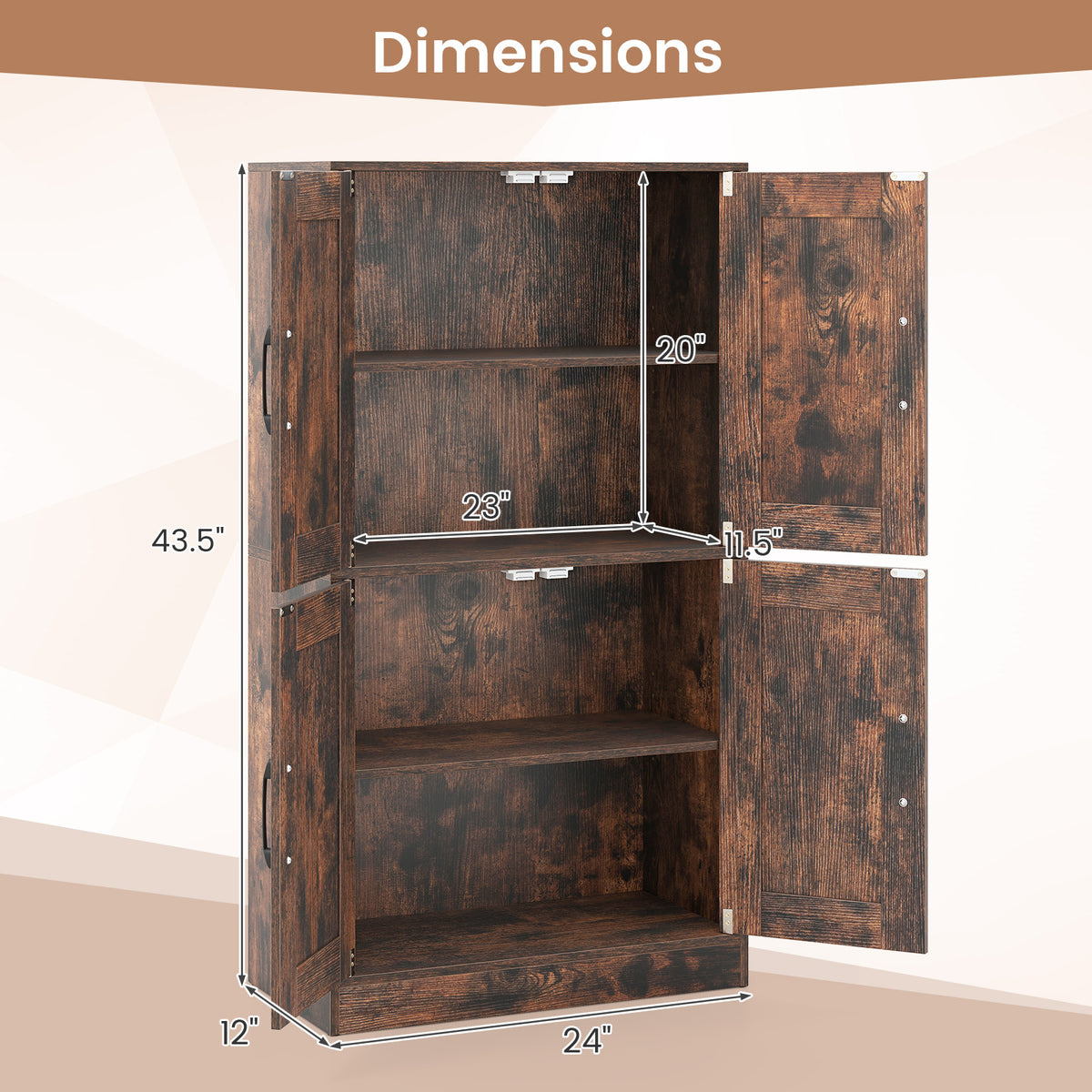43.5" Bathroom Storage Cabinet - Rustic Brown Adjustable Shelves-Floor Cabinets-DECOROLALA