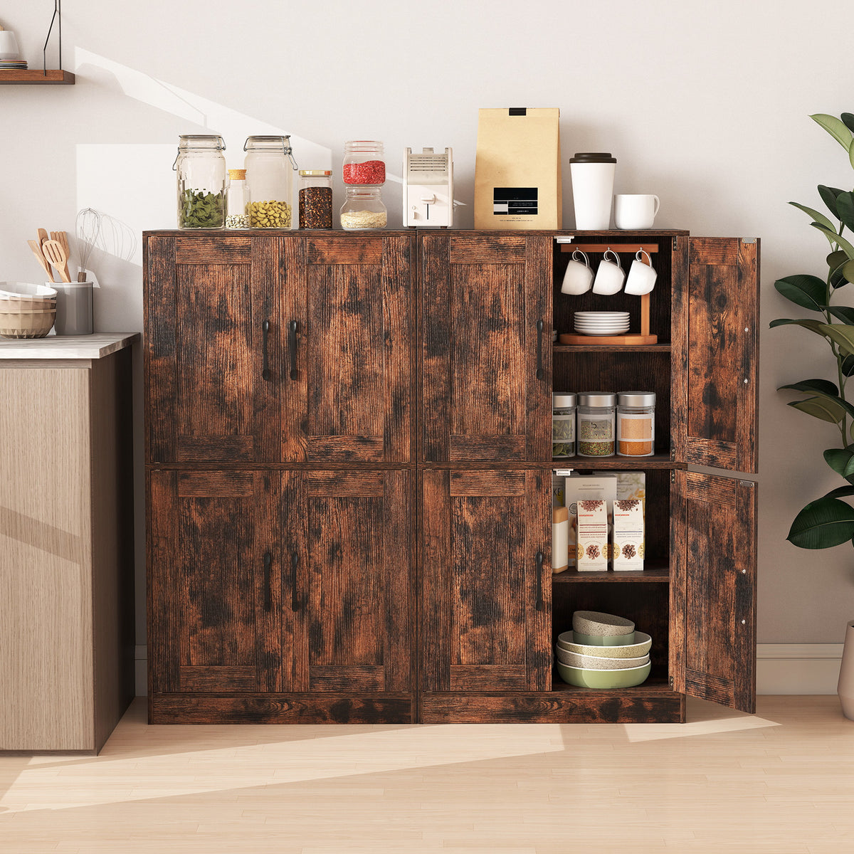 43.5" Bathroom Storage Cabinet - Rustic Brown Adjustable Shelves-Floor Cabinets-DECOROLALA