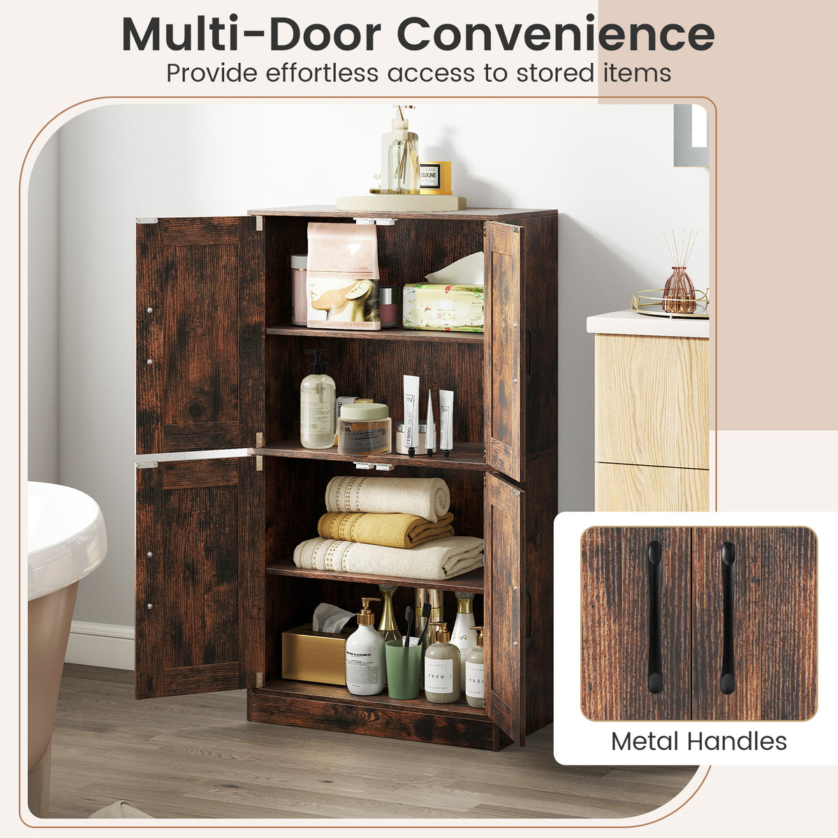 43.5" Bathroom Storage Cabinet - Rustic Brown Adjustable Shelves-Floor Cabinets-DECOROLALA