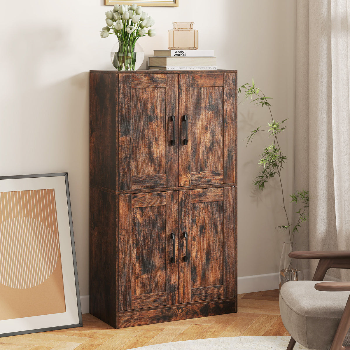 43.5" Bathroom Storage Cabinet - Rustic Brown Adjustable Shelves-Floor Cabinets-DECOROLALA