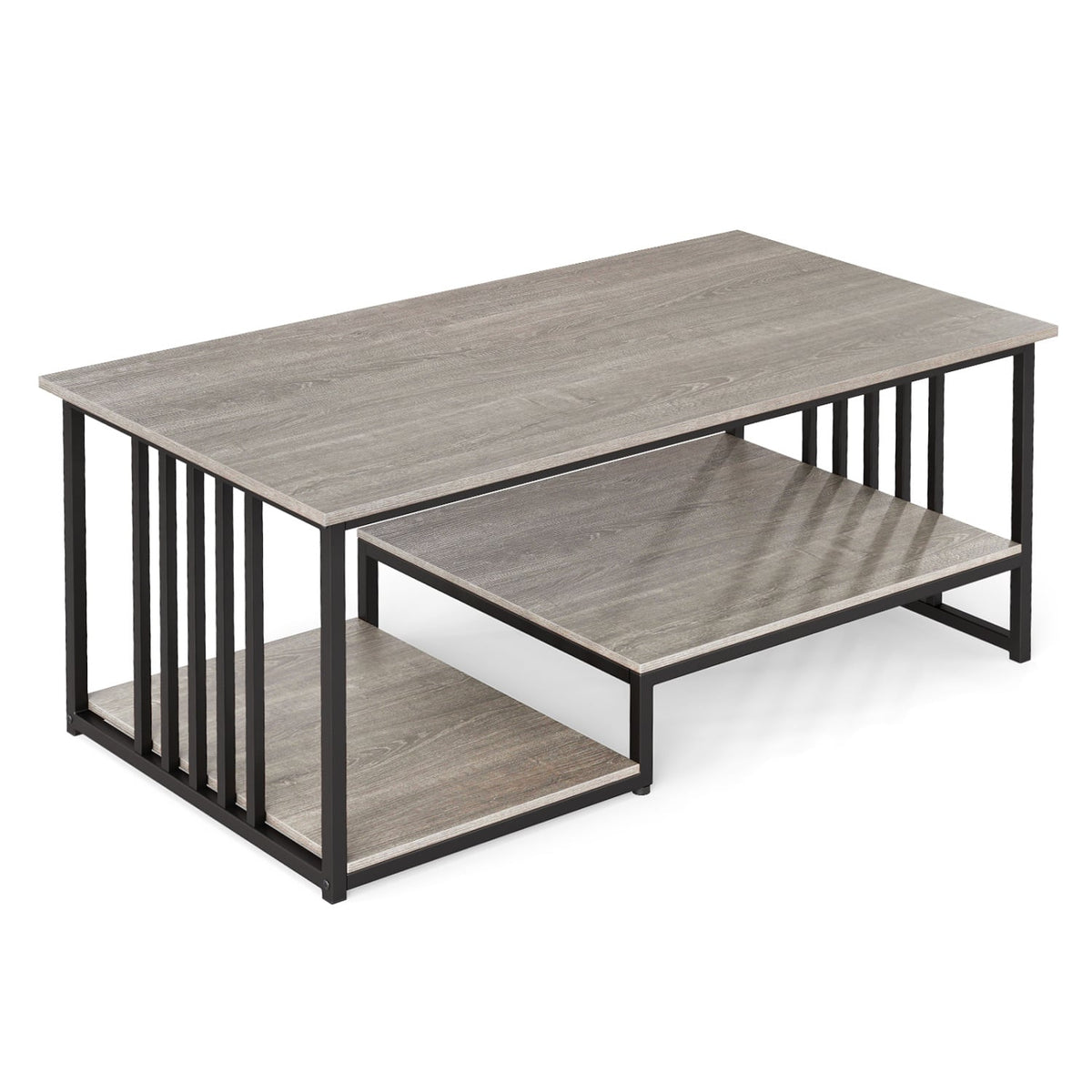 43.5" Coffee Table 2-Tier with Open Storage Shelf-Oak-Coffee Tables-DECOROLALA