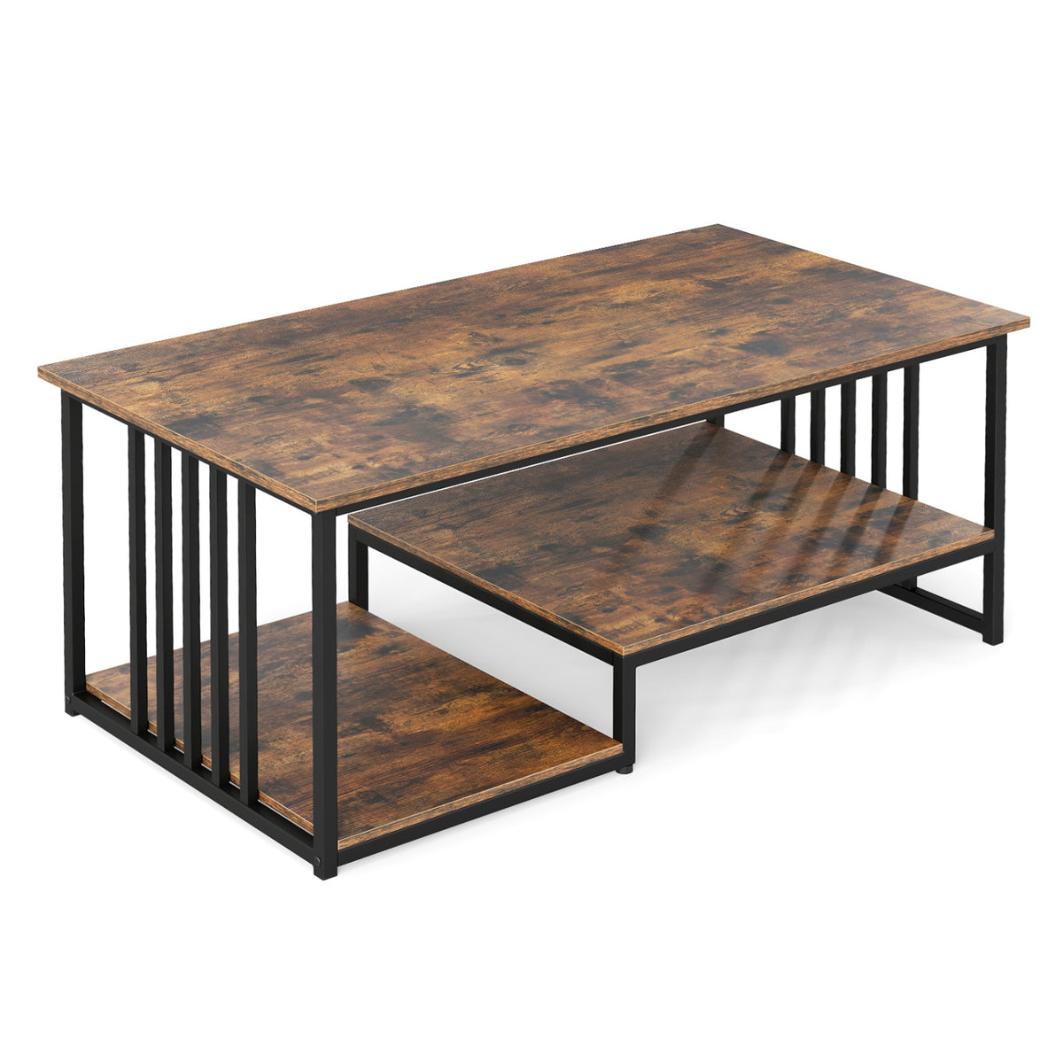 43.5" Coffee Table 2-Tier with Open Storage Shelf-RusticBrown-Coffee Tables-DECOROLALA