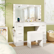 43.5-Inche Vanity Desk with Mirror and Lights for Bedroom-White-Makeup Vanities-DECOROLALA