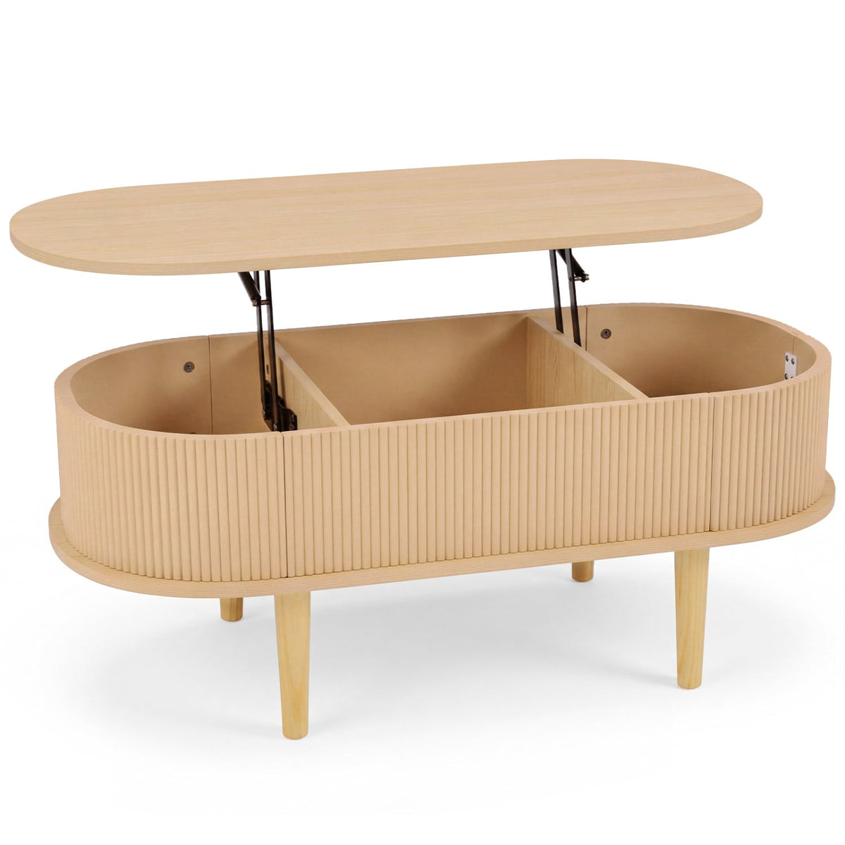 43.5" Oval Lift Top Coffee Table with Storage and Fluted Design for Living Room-Natural-Coffee Tables-DECOROLALA