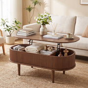 43.5" Oval Lift Top Coffee Table with Storage and Fluted Design for Living Room-Walnut-Coffee Tables-DECOROLALA