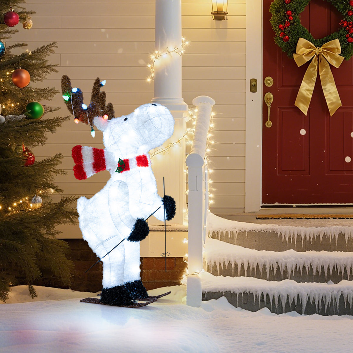 44" Animated Christmas Reindeer Pre-lit Skiing Deer Decoration-Christmas Decorations & Accessories-DECOROLALA