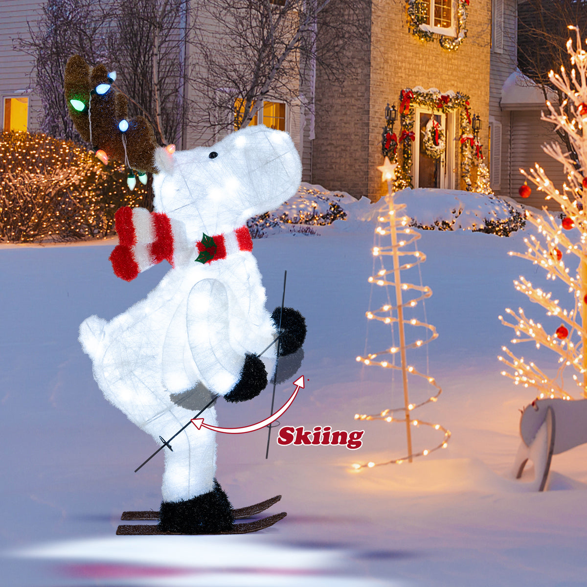 44" Animated Christmas Reindeer Pre-lit Skiing Deer Decoration-Christmas Decorations & Accessories-DECOROLALA
