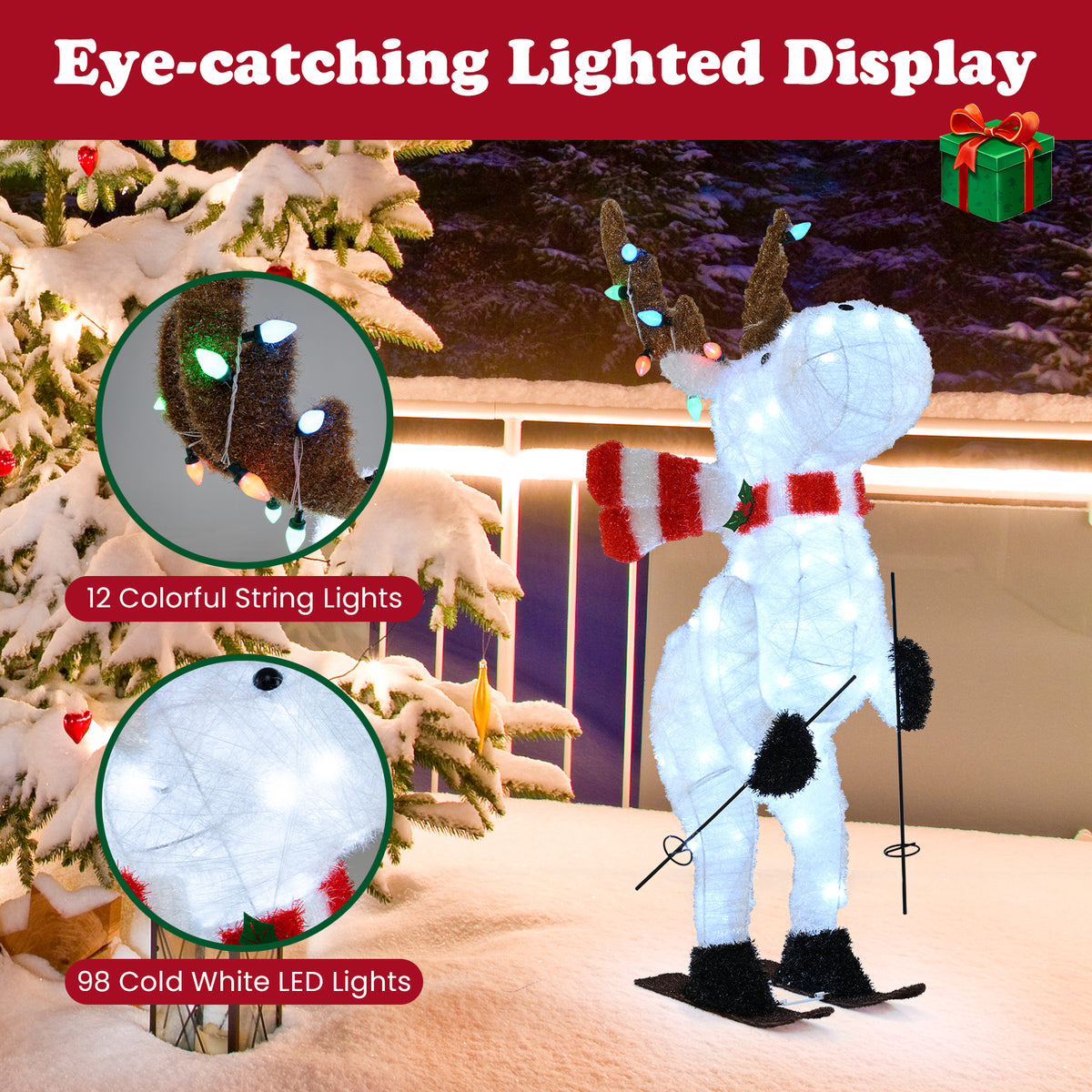 44" Animated Christmas Reindeer Pre-lit Skiing Deer Decoration-Christmas Decorations & Accessories-DECOROLALA