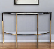 44" Black White and Champagne Faux Marble Half Moon Console Table With Shelves-Console Tables-DECOROLALA