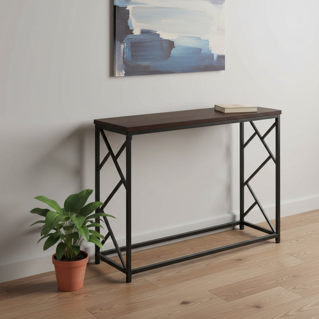 44" Brown And Black Frame Console Table-Console Tables-DECOROLALA
