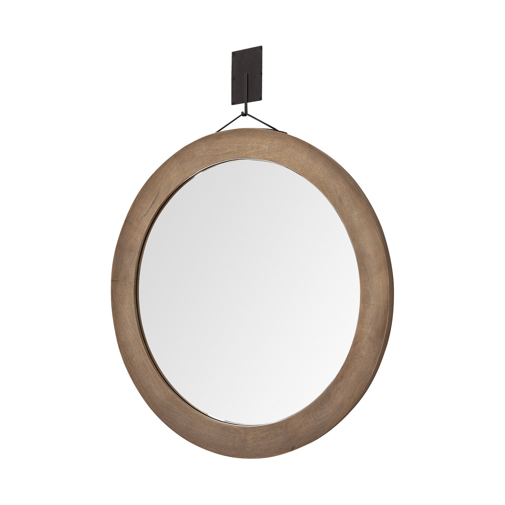 44" Brown Round Wood Framed Rope Hanging Accent Mirror-Mirrors-DECOROLALA