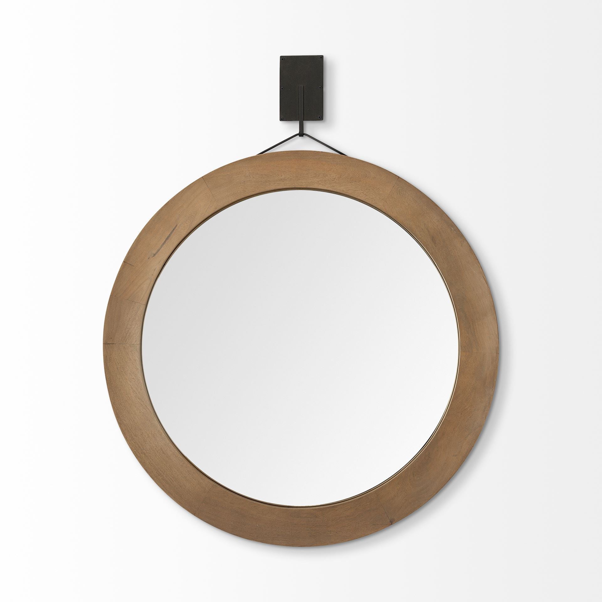 44" Brown Round Wood Framed Rope Hanging Accent Mirror-Mirrors-DECOROLALA