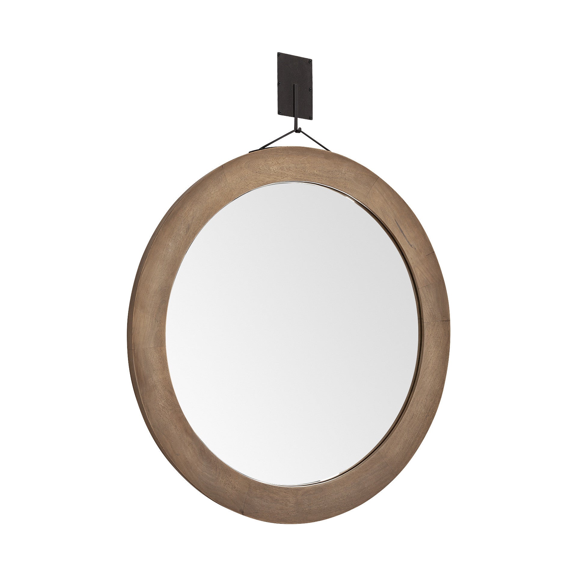 44" Brown Round Wood Framed Rope Hanging Accent Mirror-Mirrors-DECOROLALA