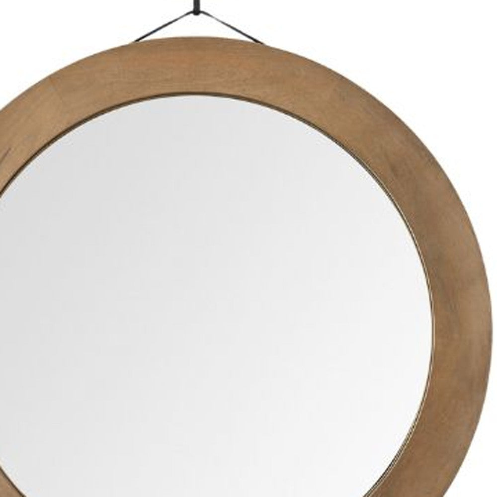 44" Brown Round Wood Framed Rope Hanging Accent Mirror-Mirrors-DECOROLALA