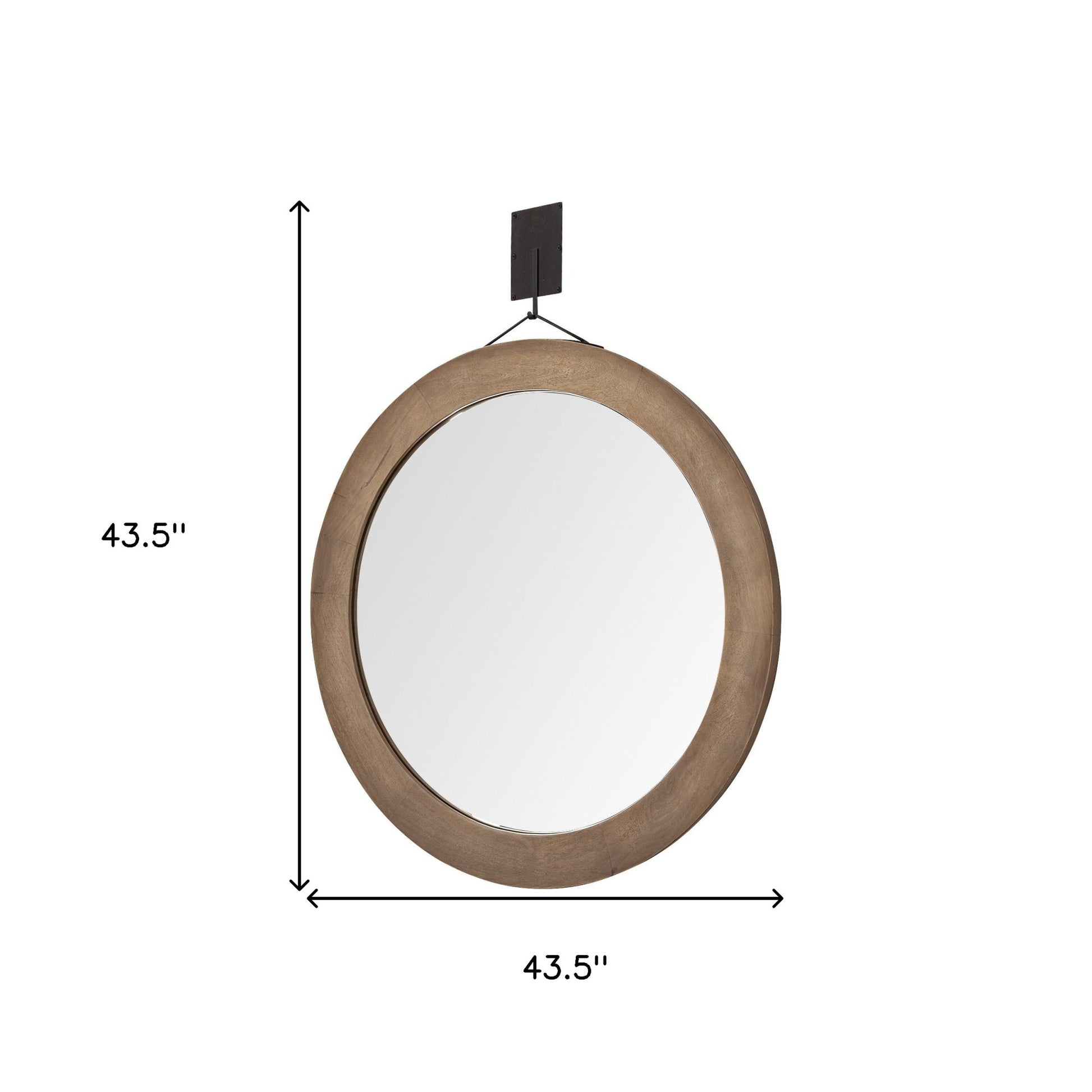44" Brown Round Wood Framed Rope Hanging Accent Mirror-Mirrors-DECOROLALA