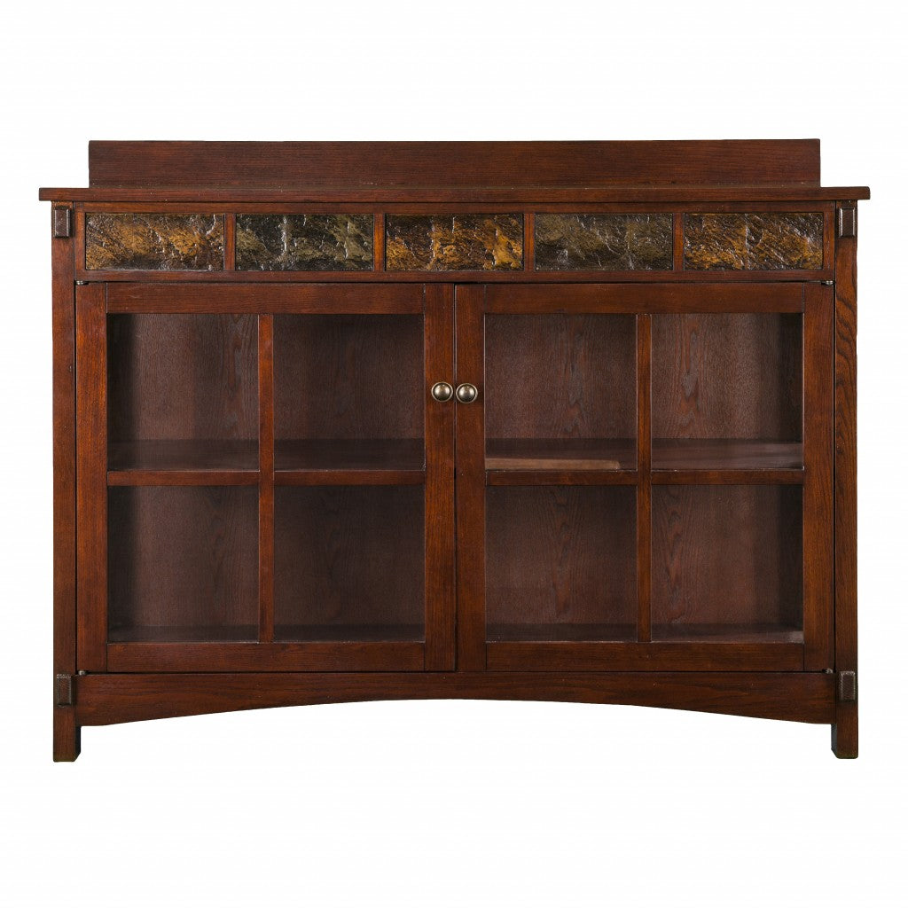 44" Brown Wood With Glass Sideboard with Two Doors-Sideboards-DECOROLALA