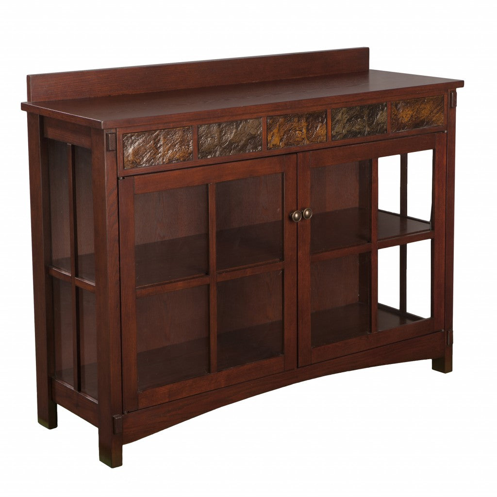 44" Brown Wood With Glass Sideboard with Two Doors-Sideboards-DECOROLALA