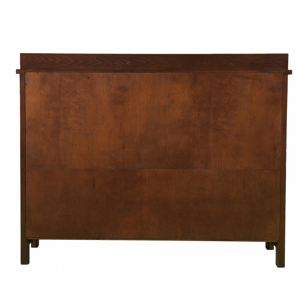 44" Brown Wood With Glass Sideboard with Two Doors-Sideboards-DECOROLALA
