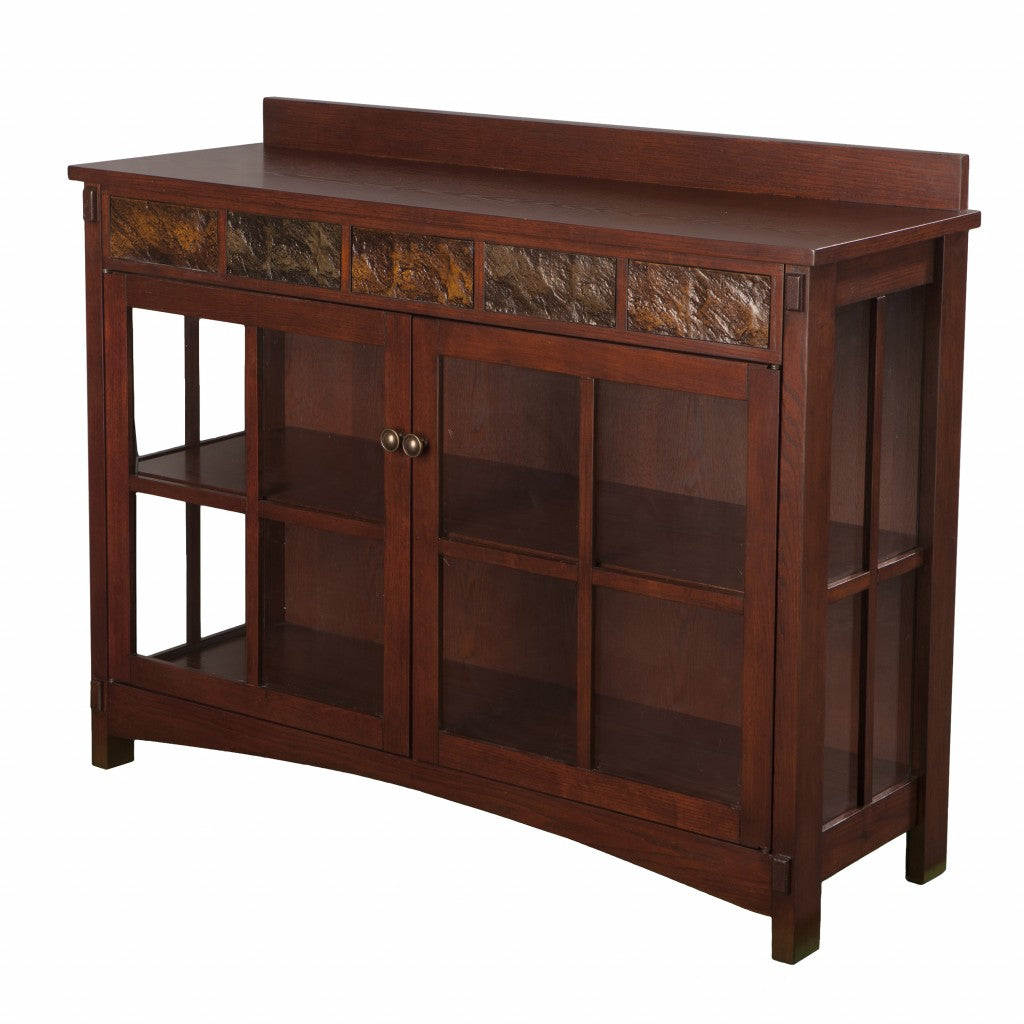 44" Brown Wood With Glass Sideboard with Two Doors-Sideboards-DECOROLALA