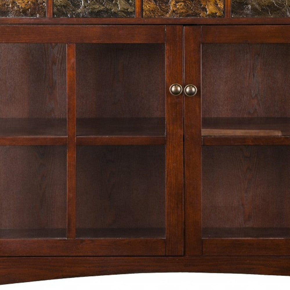 44" Brown Wood With Glass Sideboard with Two Doors-Sideboards-DECOROLALA