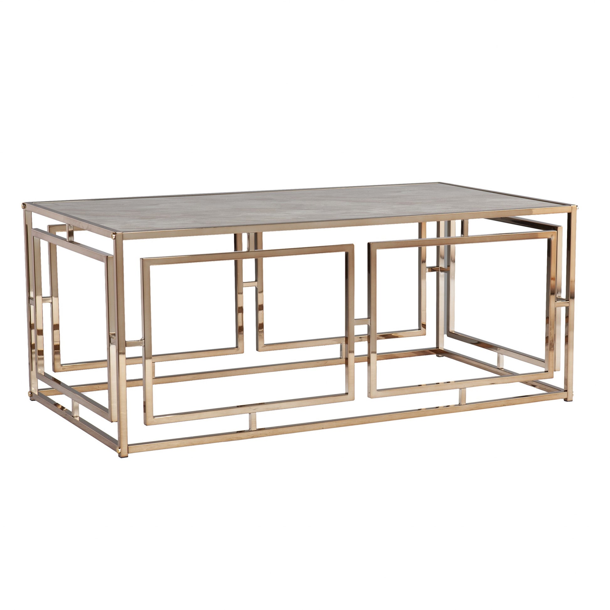 44" Champagne Glass And Metal Rectangular Coffee Table-Coffee Tables-DECOROLALA