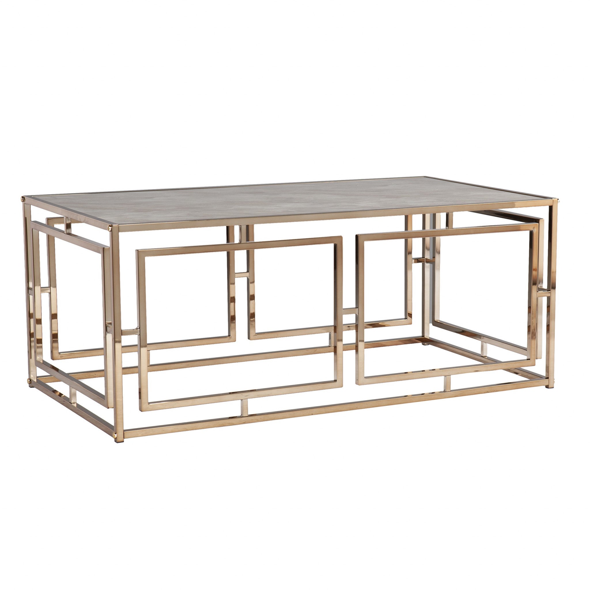 44" Champagne Glass And Metal Rectangular Coffee Table-Coffee Tables-DECOROLALA