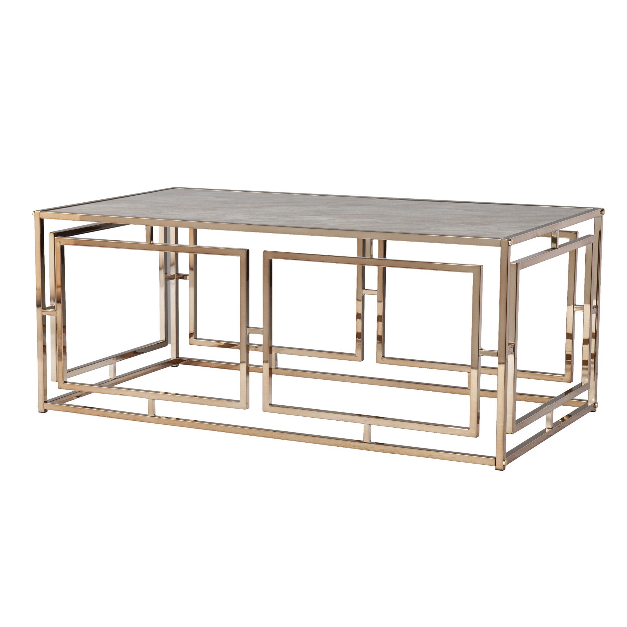 44" Champagne Glass And Metal Rectangular Coffee Table-Coffee Tables-DECOROLALA