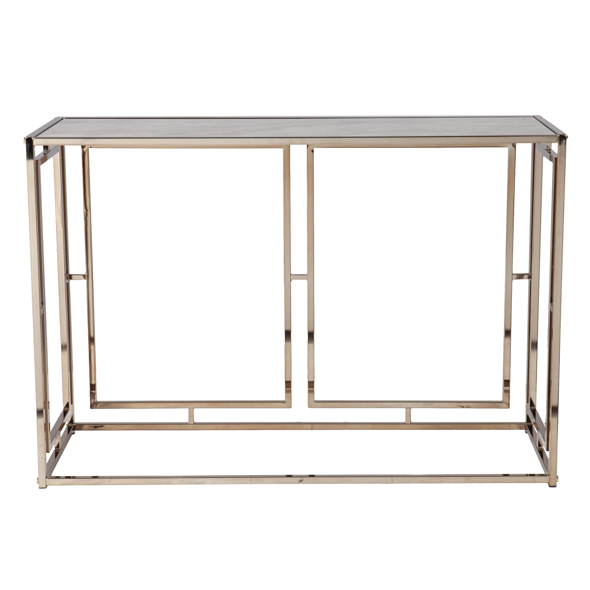 44" Champagne and Gold Faux Marble Frame Console Table-Console Tables-DECOROLALA