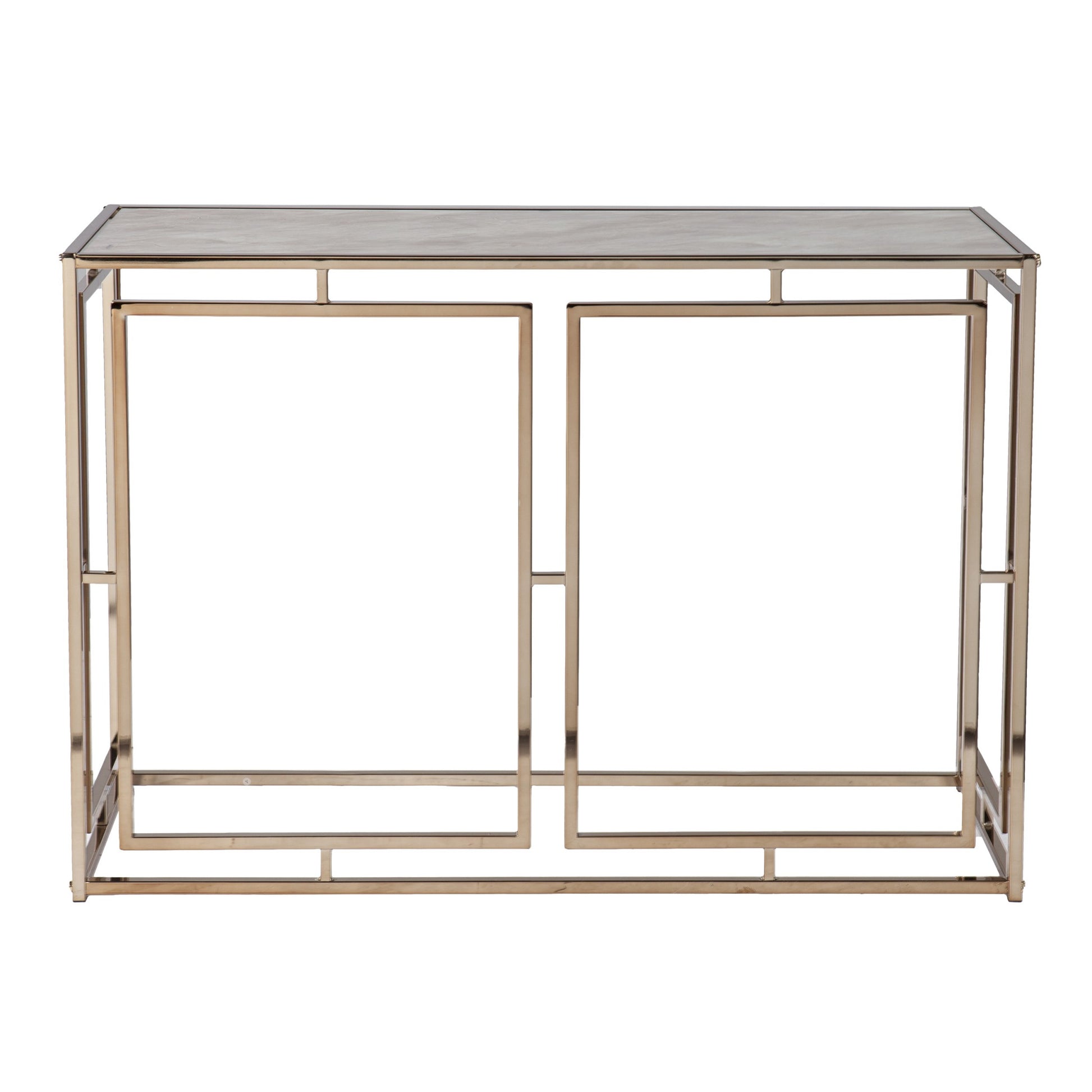 44" Champagne and Gold Faux Marble Frame Console Table-Console Tables-DECOROLALA