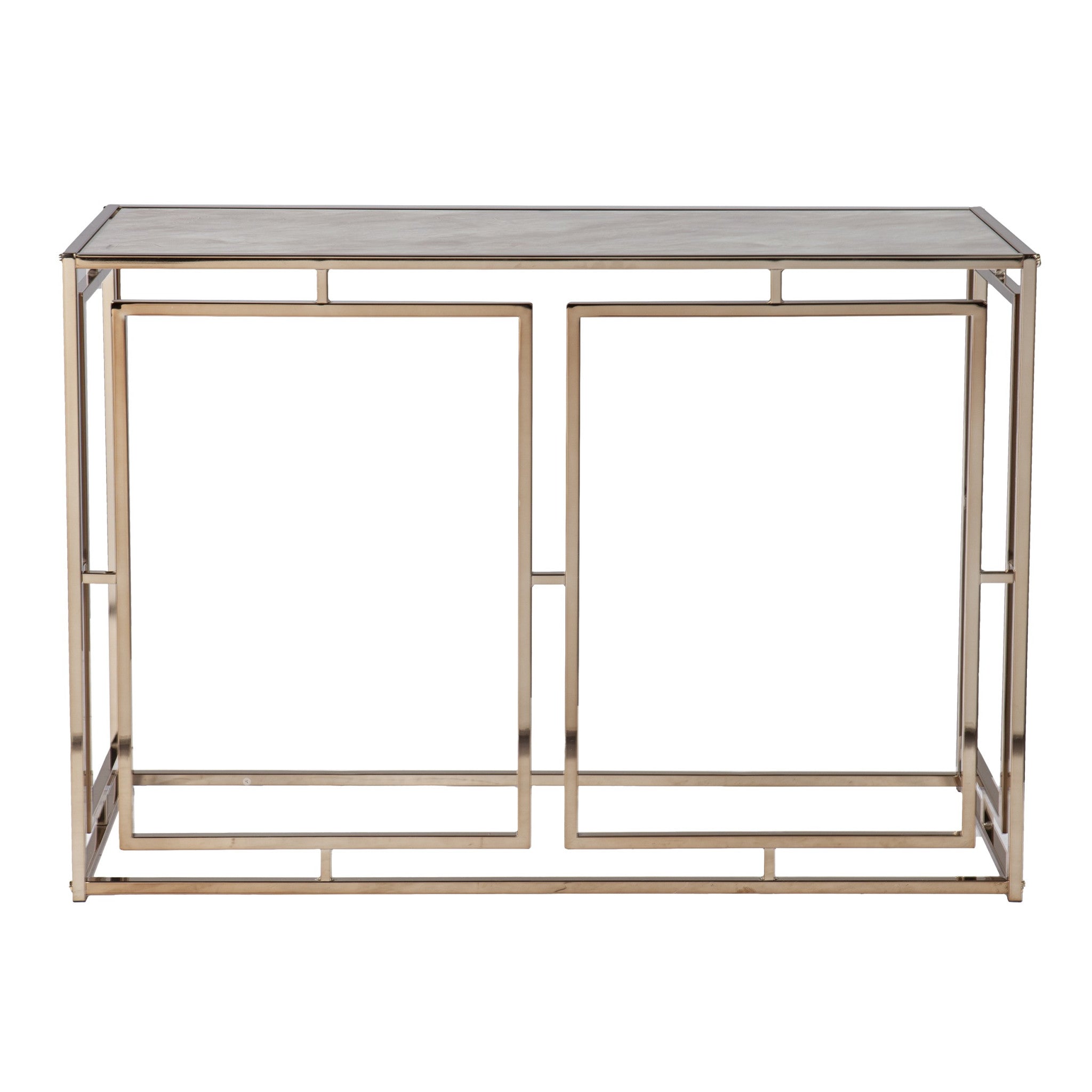 44" Champagne and Gold Faux Marble Frame Console Table-Console Tables-DECOROLALA