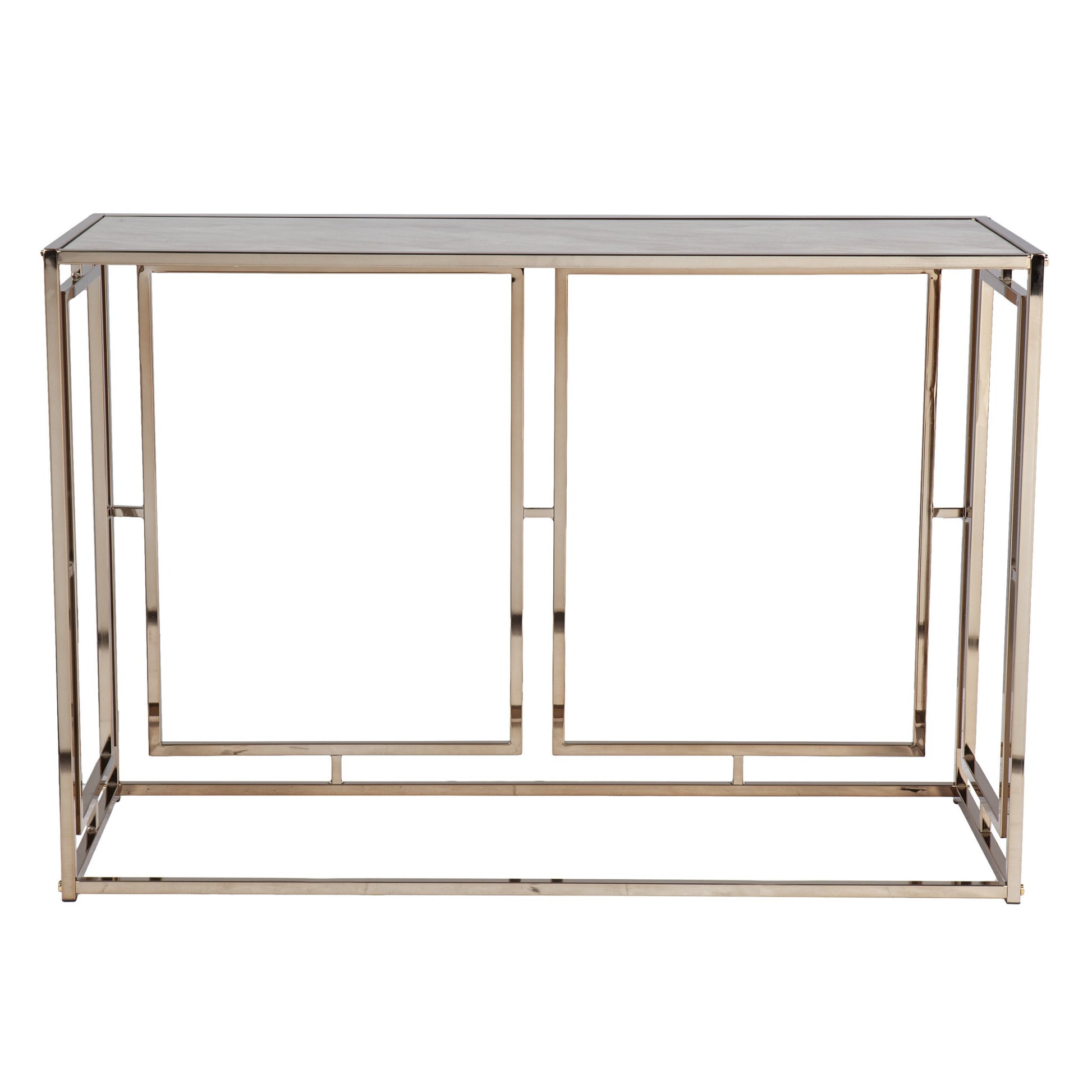 44" Champagne and Gold Faux Marble Frame Console Table-Console Tables-DECOROLALA