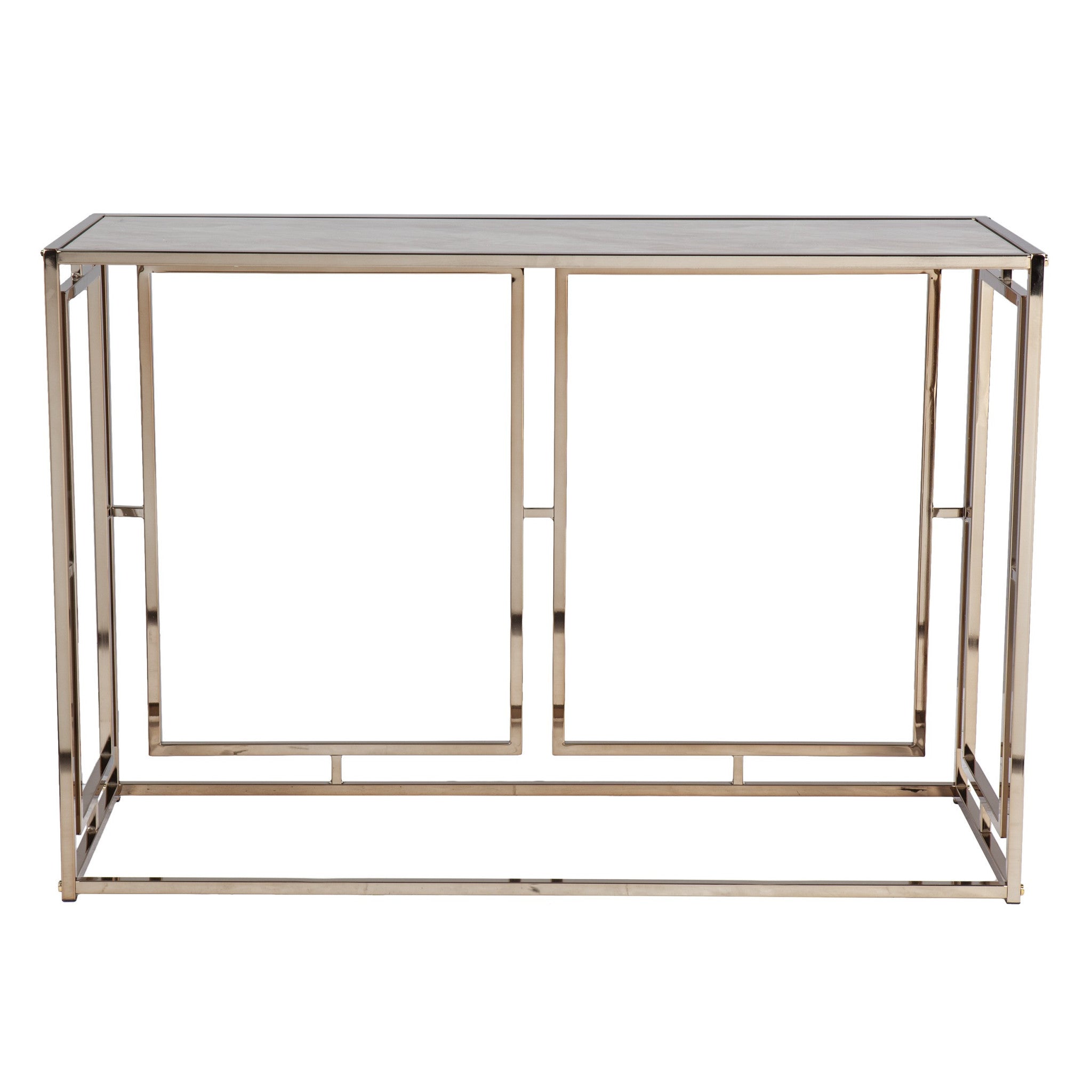 44" Champagne and Gold Faux Marble Frame Console Table-Console Tables-DECOROLALA