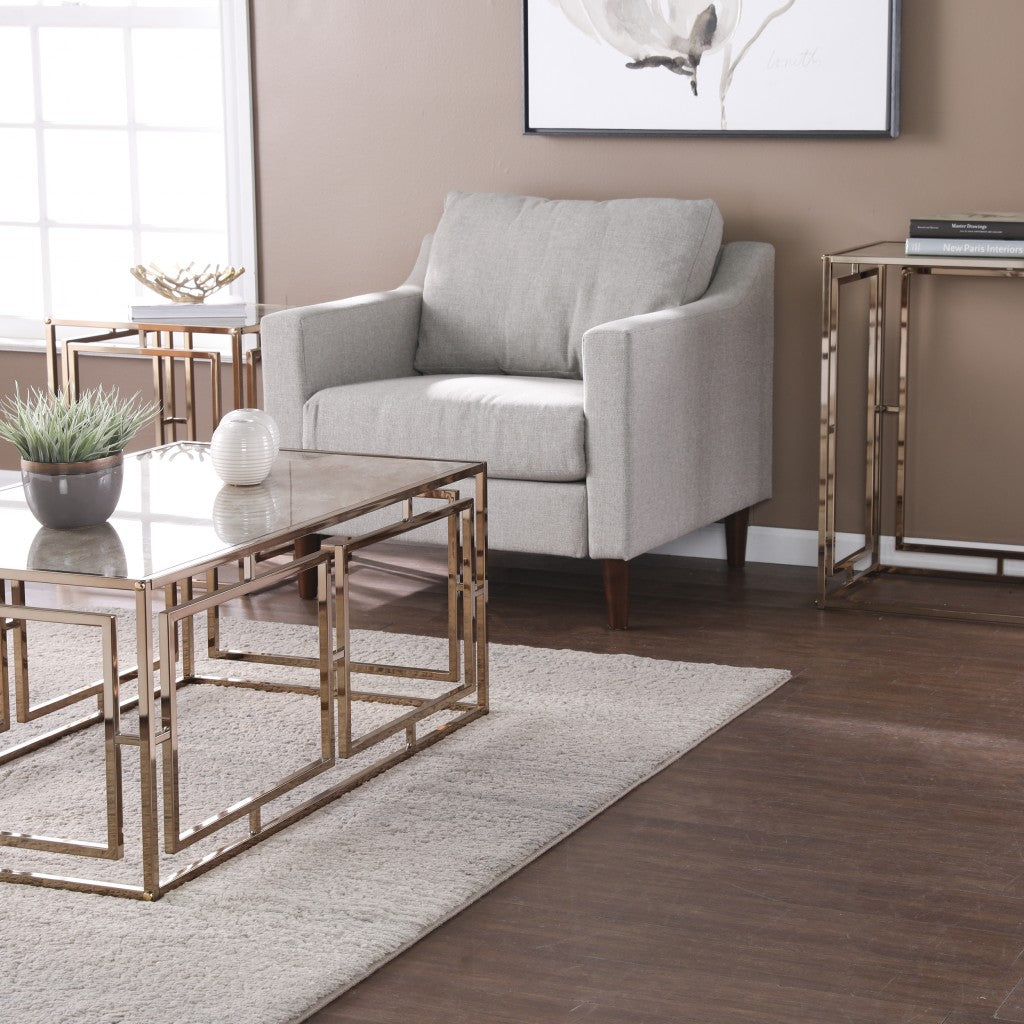 44" Champagne and Gold Faux Marble Frame Console Table-Console Tables-DECOROLALA