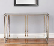 44" Champagne and Gold Faux Marble Frame Console Table-Console Tables-DECOROLALA