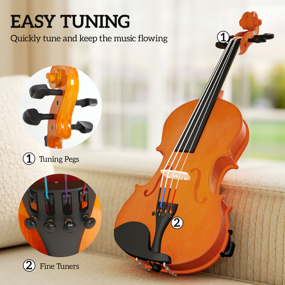 4/4 Full Size Violin, Wood Acoustic Violin Set for Beginners, Adults, with Case, Rosin, Shoulder Rest-Toys & Games > Baby & Toddler Toys > Electronic Musical Pianos-DECOROLALA