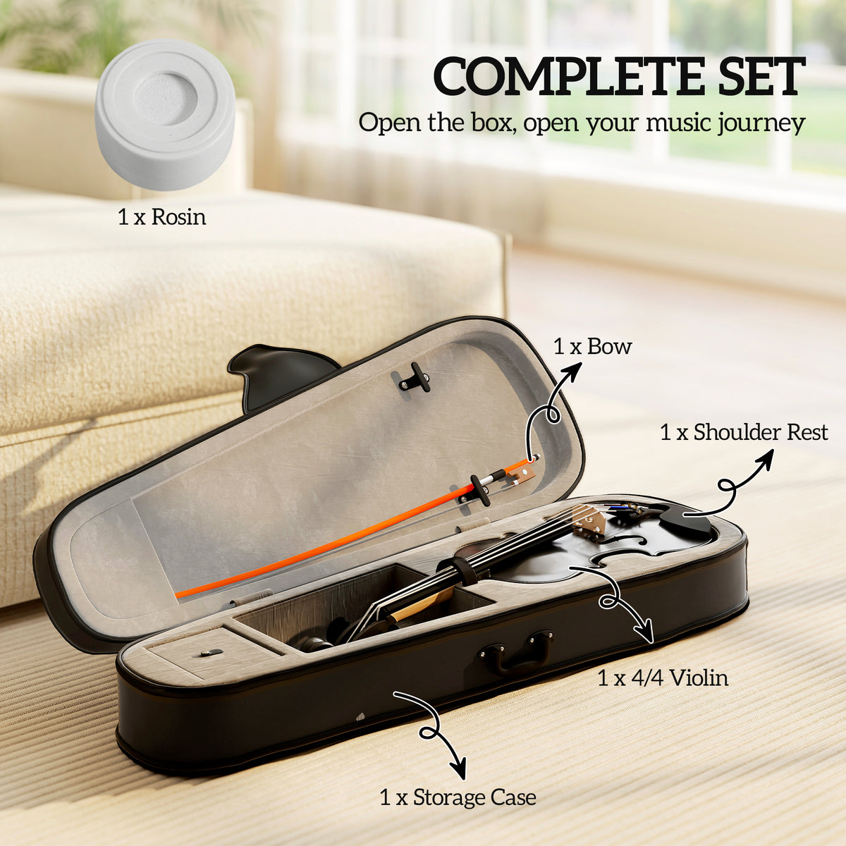 4/4 Full Size Violin, Wood Acoustic Violin Set for Beginners, Adults, with Case, Rosin, Shoulder Rest-Toys & Games > Baby & Toddler Toys > Electronic Musical Pianos-DECOROLALA