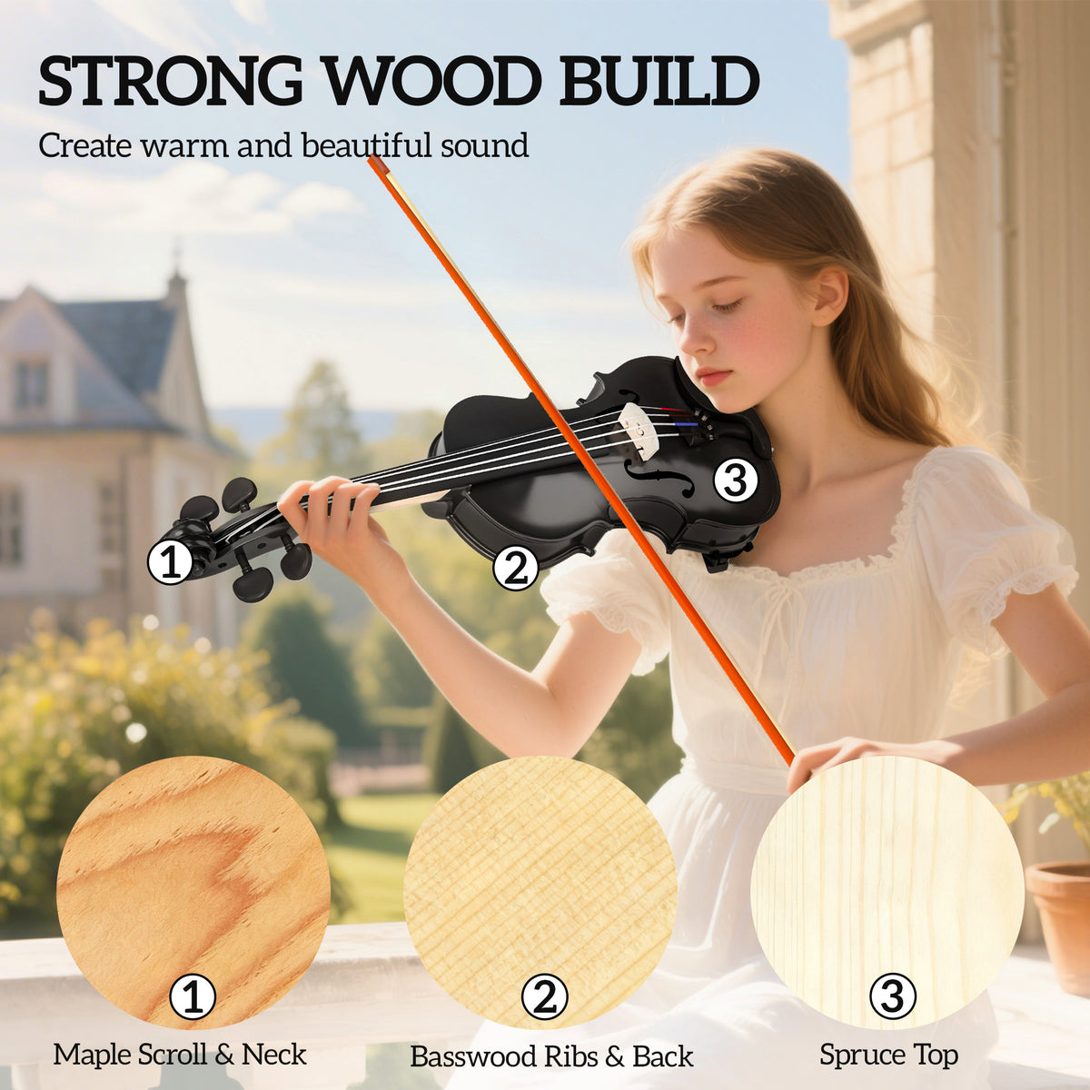 4/4 Full Size Violin, Wood Acoustic Violin Set for Beginners, Adults, with Case, Rosin, Shoulder Rest-Toys & Games > Baby & Toddler Toys > Electronic Musical Pianos-DECOROLALA